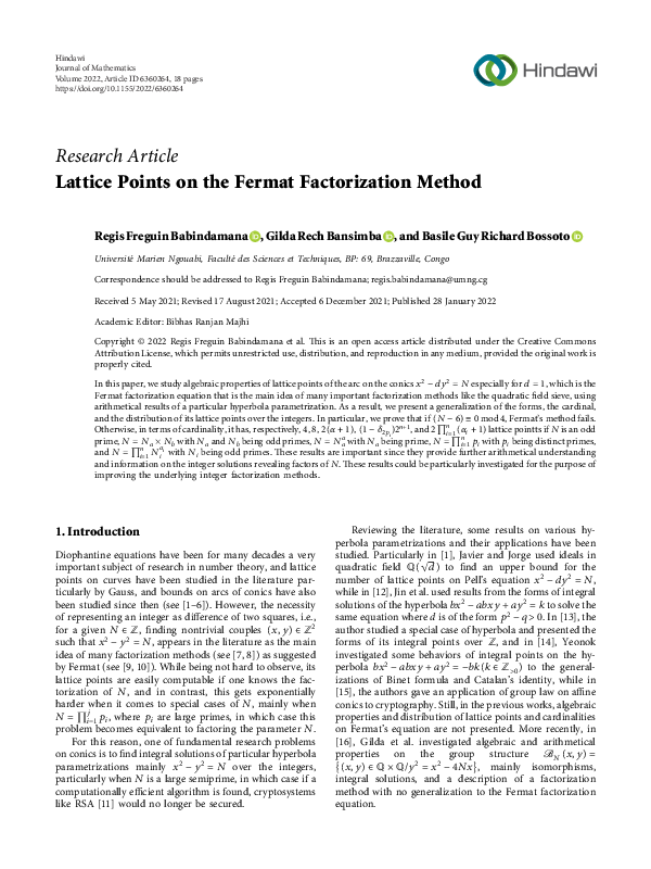 (PDF) Lattice Points on the Fermat Factorization Method