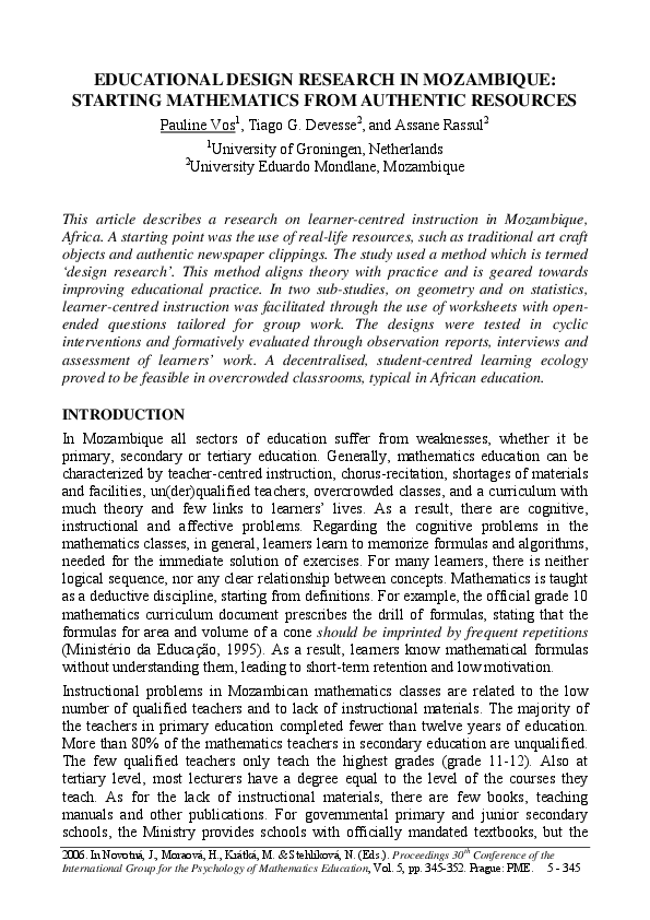 (PDF) Educational Design Research In Mozambique: Starting Mathematics ...