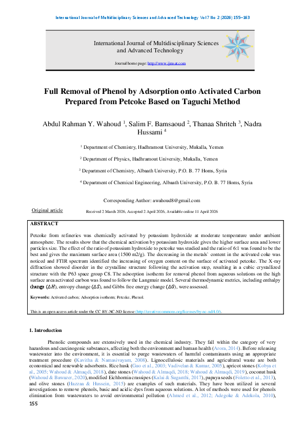 (PDF) Full Removal of Phenol by Adsorption onto Activated Carbon ...