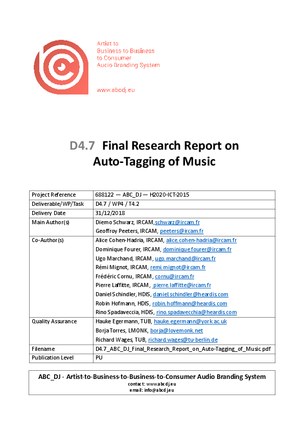 (PDF) Final Research Report on Auto-Tagging of Music
