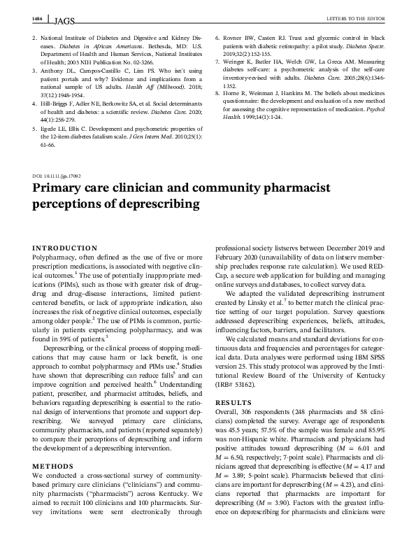(PDF) Primary care clinician and community pharmacist perceptions of ...