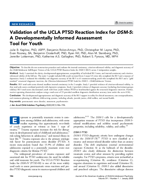 (PDF) Validation of the UCLA PTSD Reaction Index for DSM-5: A ...