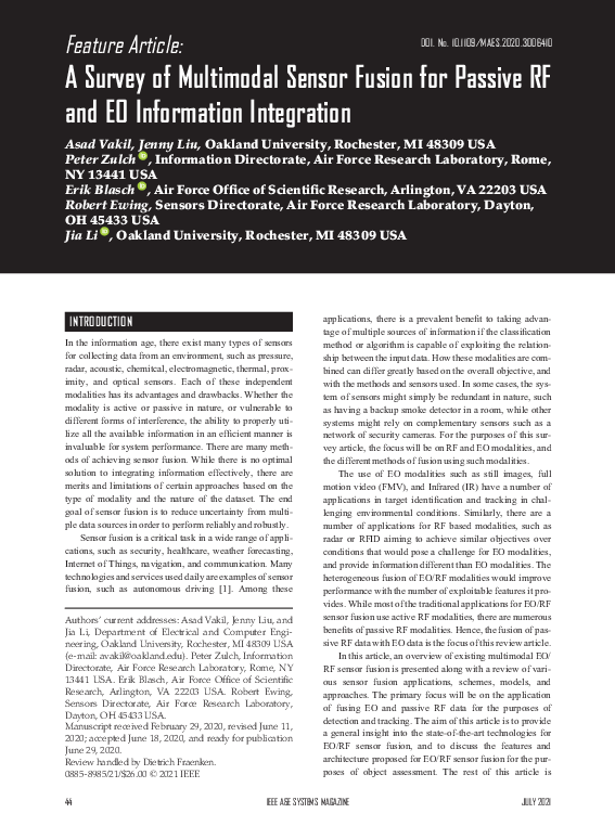 (PDF) A Survey of Multimodal Sensor Fusion for Passive RF and EO ...