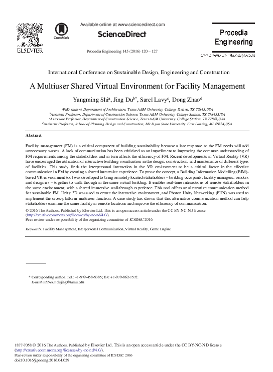 (PDF) A Multiuser Shared Virtual Environment for Facility Management