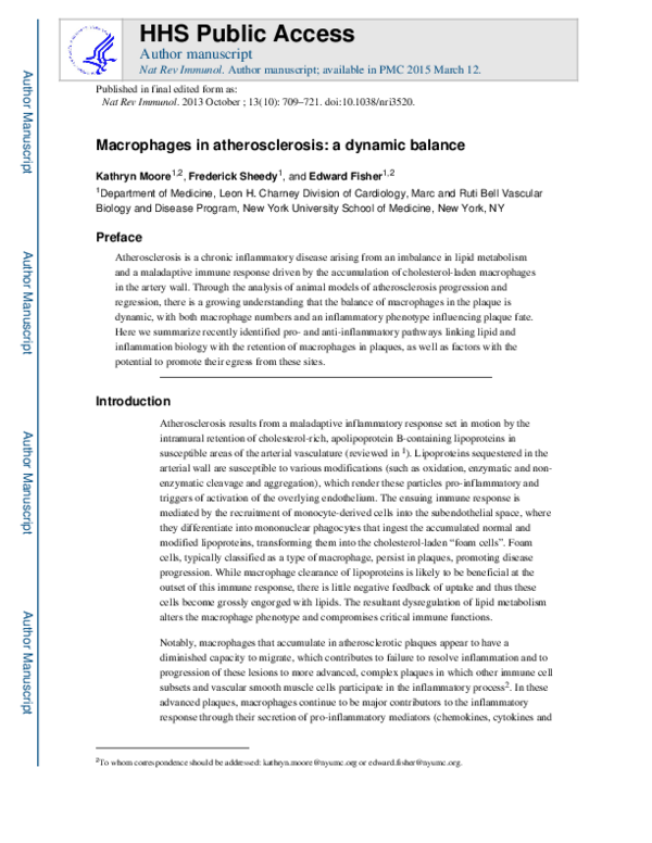 (PDF) Macrophages in atherosclerosis: a dynamic balance