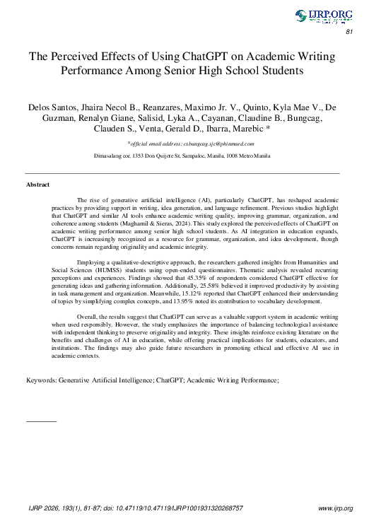(PDF) The Perceived Effects of Using ChatGPT on Academic Writing ...