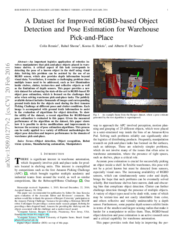 (PDF) A Dataset for Improved RGBD-based Object Detection and Pose ...
