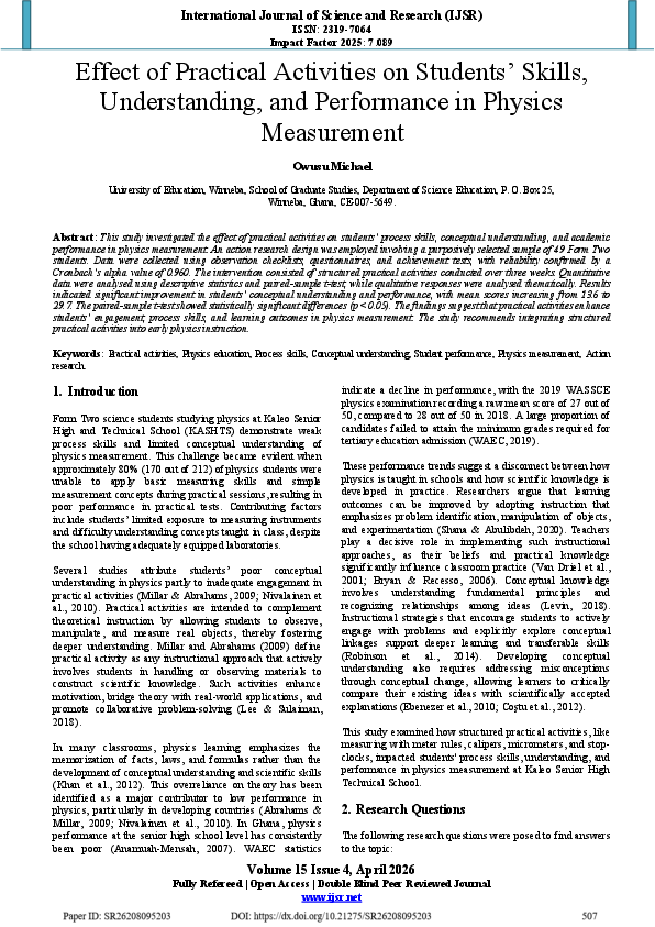 (PDF) Effect of Practical Activities on Students' Skills, Understanding ...