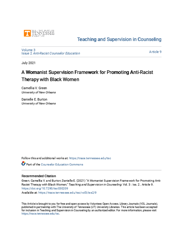 (PDF) A Womanist Supervision Framework for Promoting Anti-Racist ...