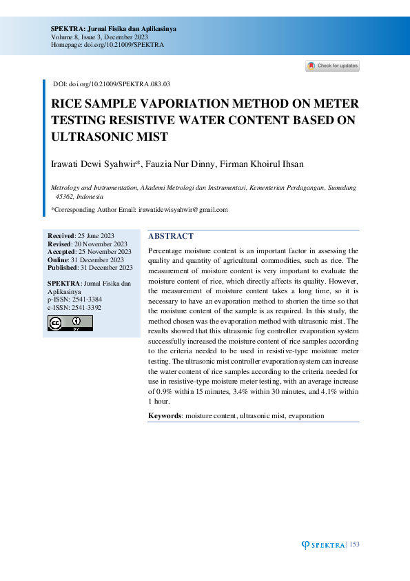 (PDF) Rice Sample Vaporiation Method on Meter Testing Resistive Water ...