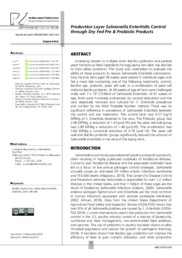 (PDF) Production Layer Salmonella Enteritidis Control through Dry Fed ...