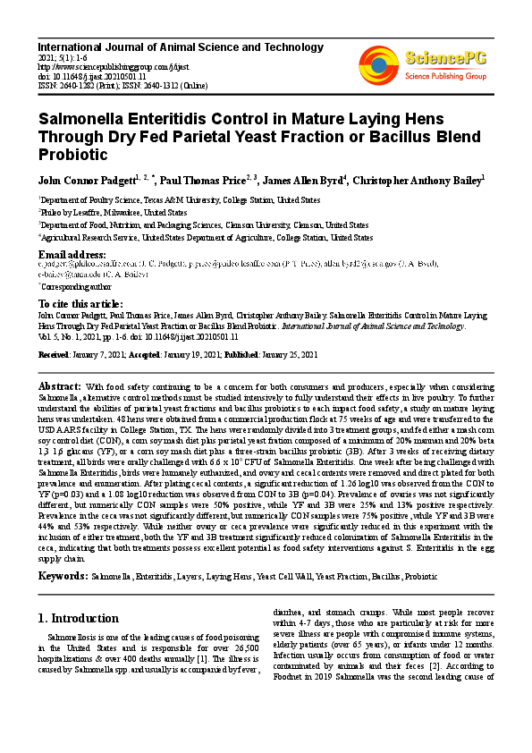 (PDF) Salmonella Enteritidis Control in Mature Laying Hens Through Dry ...