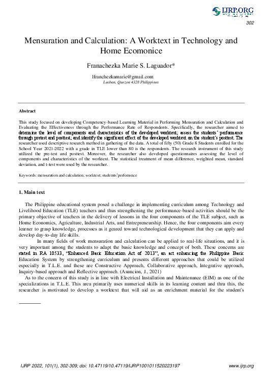 (PDF) Mensuration and Calculation: A Worktext in Technology and Home ...