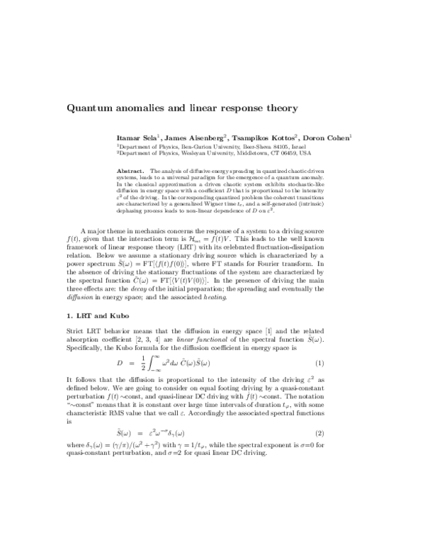 (PDF) Quantum anomalies and linear response theory