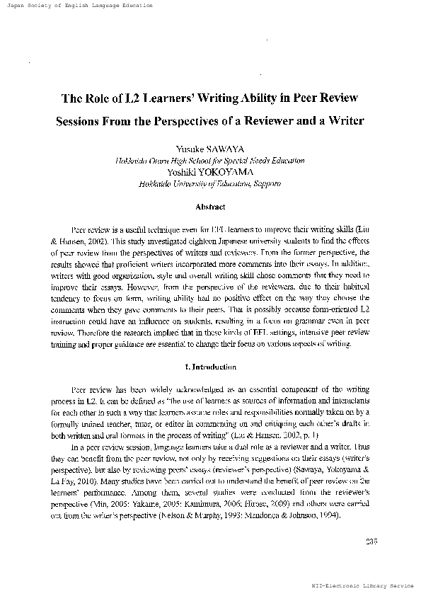 (PDF) The Role of L2 Learners' Writing Ability in Peer Review Sessions ...