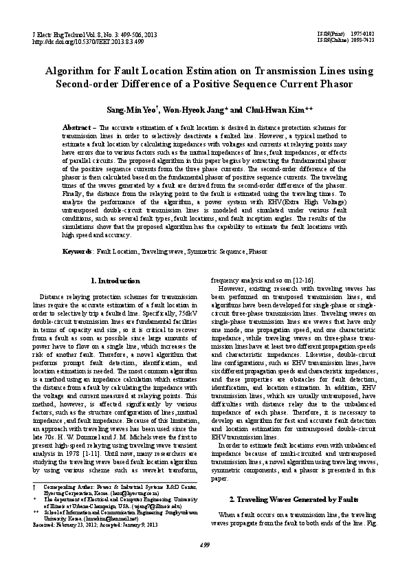 (PDF) Algorithm for Fault Location Estimation on Transmission Lines ...