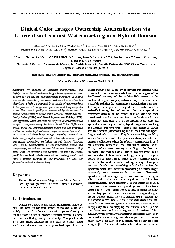 (PDF) Digital Color Images Ownership Authentication via Efficient and ...
