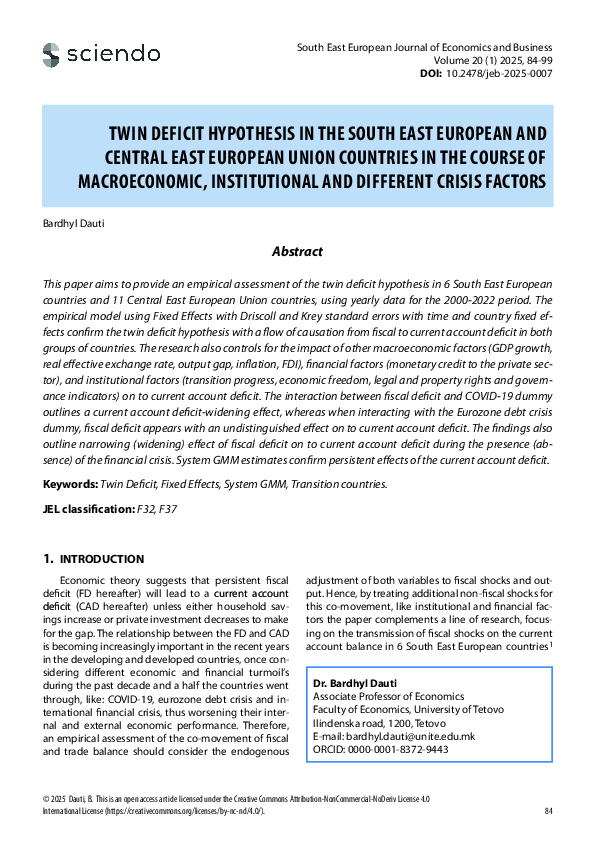 (PDF) TWIN DEFICIT HYPOTHESIS IN THE SOUTH EAST EUROPEAN AND CENTRAL ...