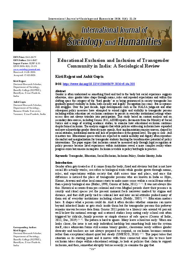 (PDF) Educational Exclusion and Inclusion of Transgender Community in ...