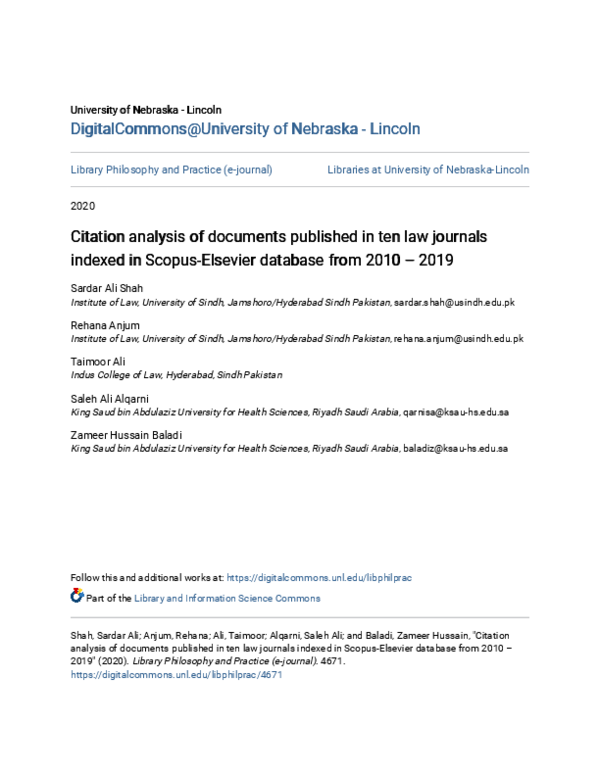 (PDF) Citation analysis of documents published in ten law journals ...