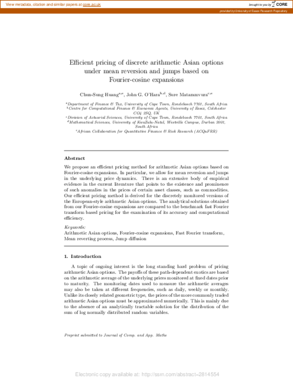 (PDF) Efficient Pricing of Discrete Arithmetic Asian Options Under Mean ...