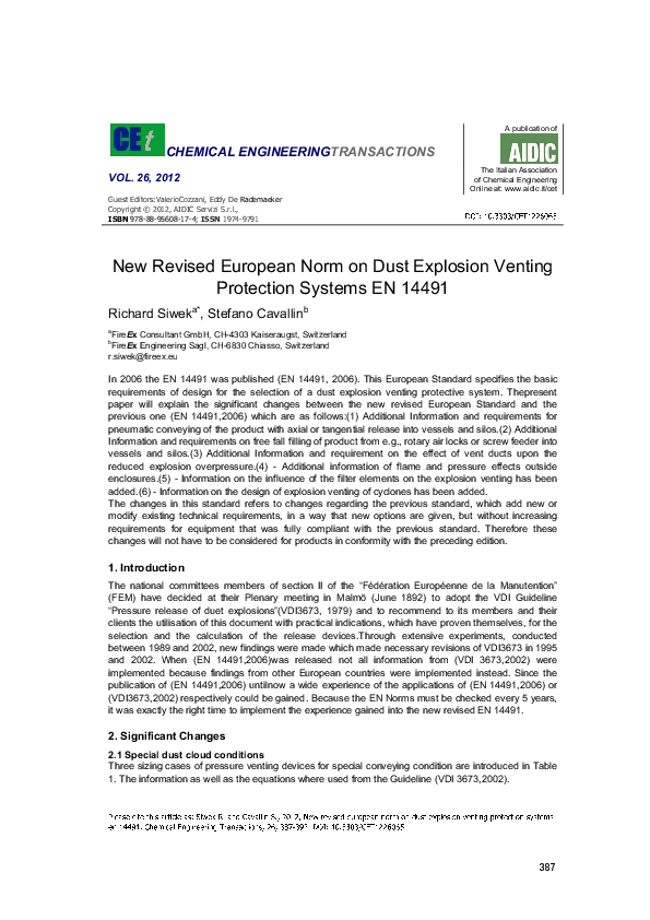 (PDF) New Revised European Norm on Dust Explosion Venting Protection ...