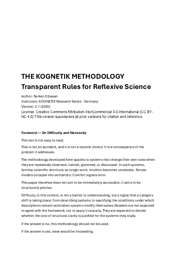 (PDF) THE KOGNETIK METHODOLOGY: Transparent Rules for Reflexive Science