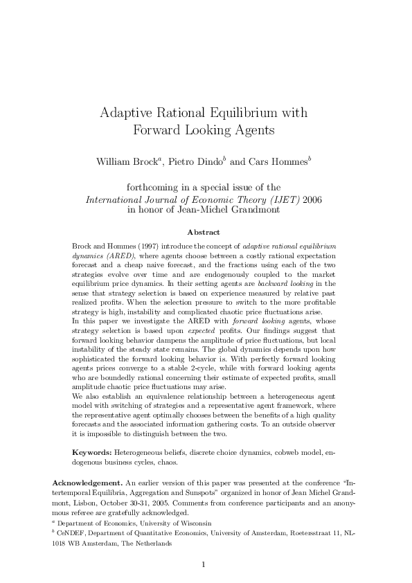 (PDF) Adaptive Rational Equilibrium with Forward Looking Agents ...