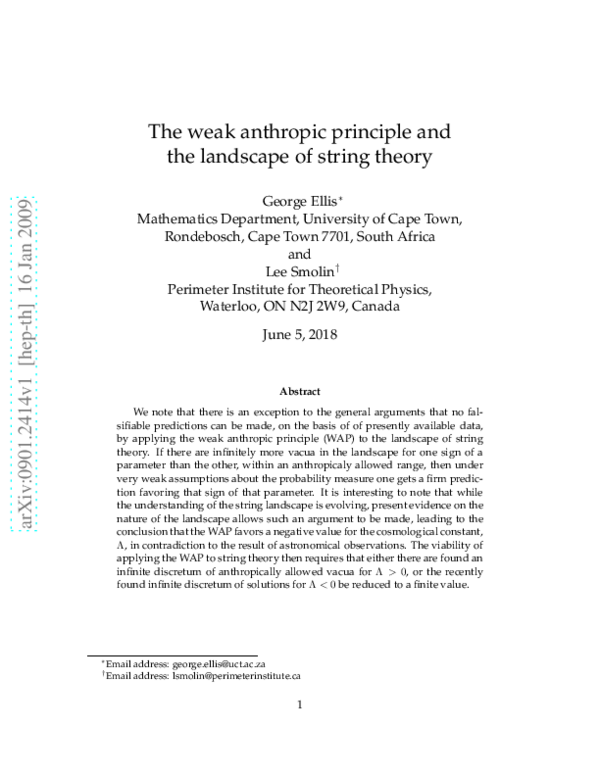 (PDF) The weak anthropic principle and the landscape of string theory