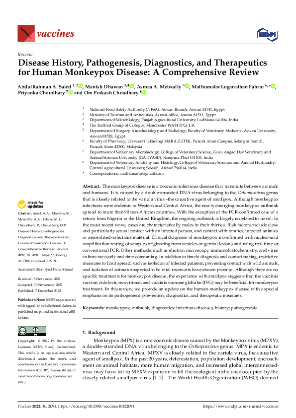 (PDF) Disease History, Pathogenesis, Diagnostics, and Therapeutics for ...