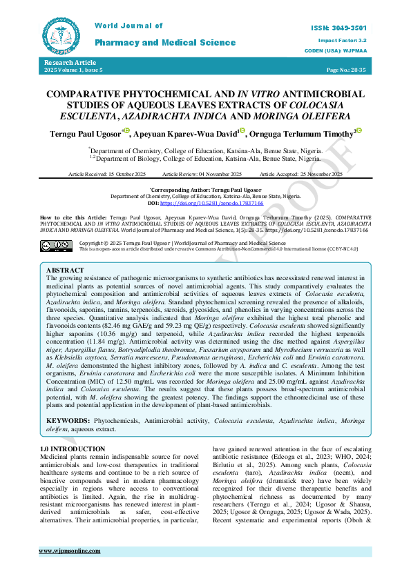 (PDF) COMPARATIVE PHYTOCHEMICAL AND IN VITRO ANTIMICROBIAL STUDIES OF ...