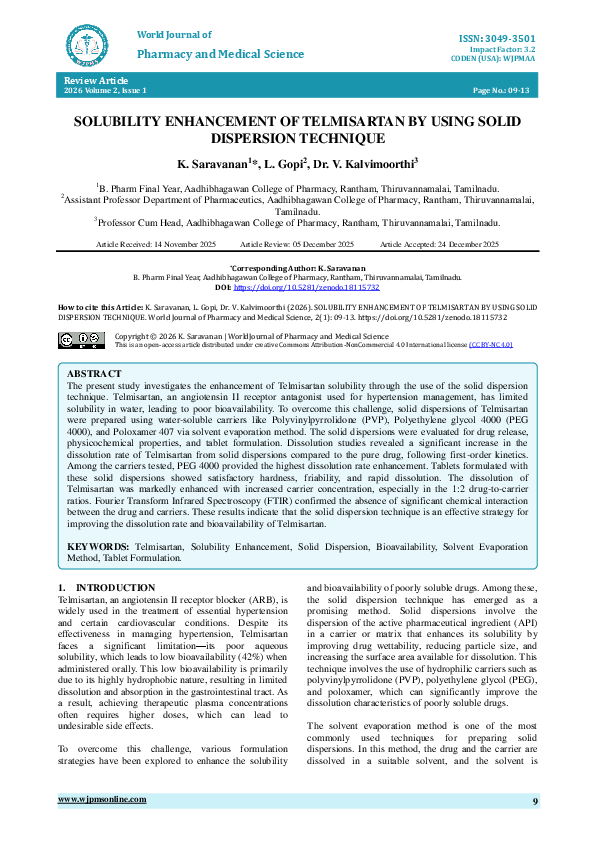 (PDF) SOLUBILITY ENHANCEMENT OF TELMISARTAN BY USING SOLID DISPERSION ...