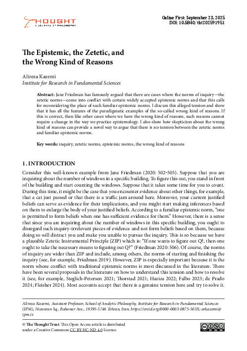 (PDF) The Epistemic, the Zetetic, and the Wrong Kind of Reasons