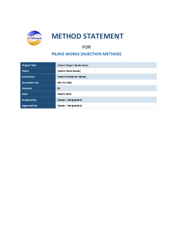 (PDF) WORK METHOD STATEMENT FOR PILING WORKS (INJECTION METHOD)