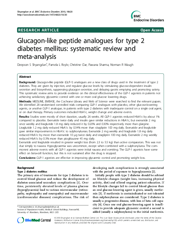 (PDF) Glucagon-like peptide analogues for type 2 diabetes mellitus ...