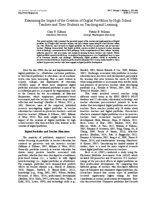 (PDF) Examining the Impact of the Creation of Digital Portfolios by ...