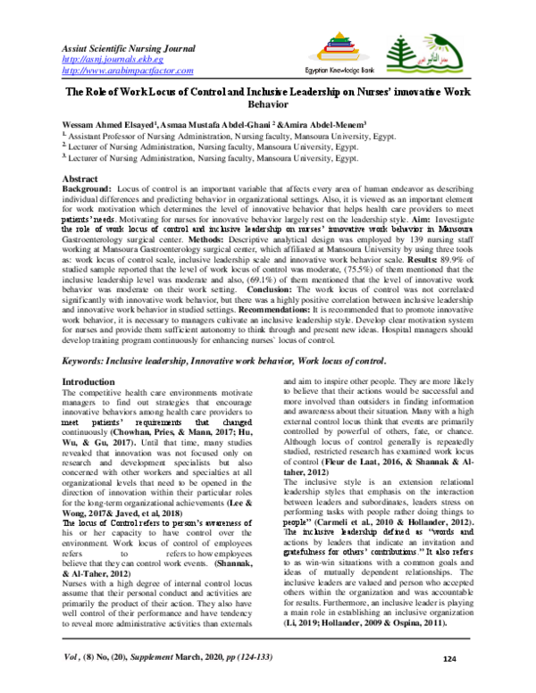 (PDF) The Role of Work Locus of Control and Inclusive Leadership on ...