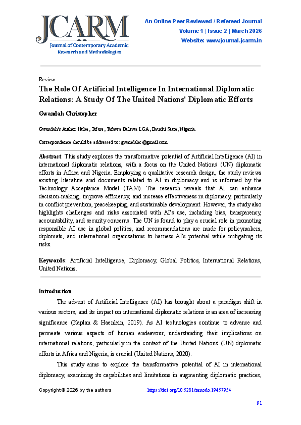 (PDF) The Role Of Artificial Intelligence In International Diplomatic ...