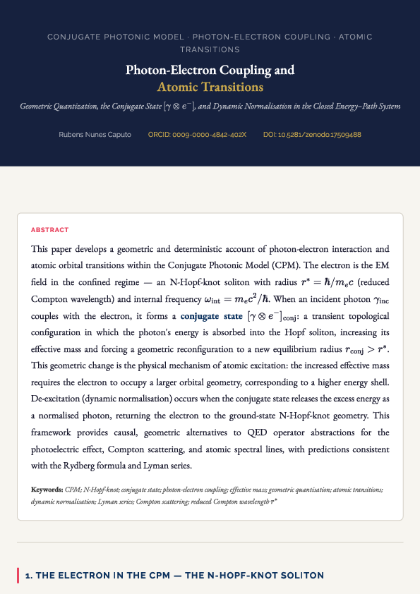(PDF) Photon Electron Coupling and Atomic Transitions CPM Analysis