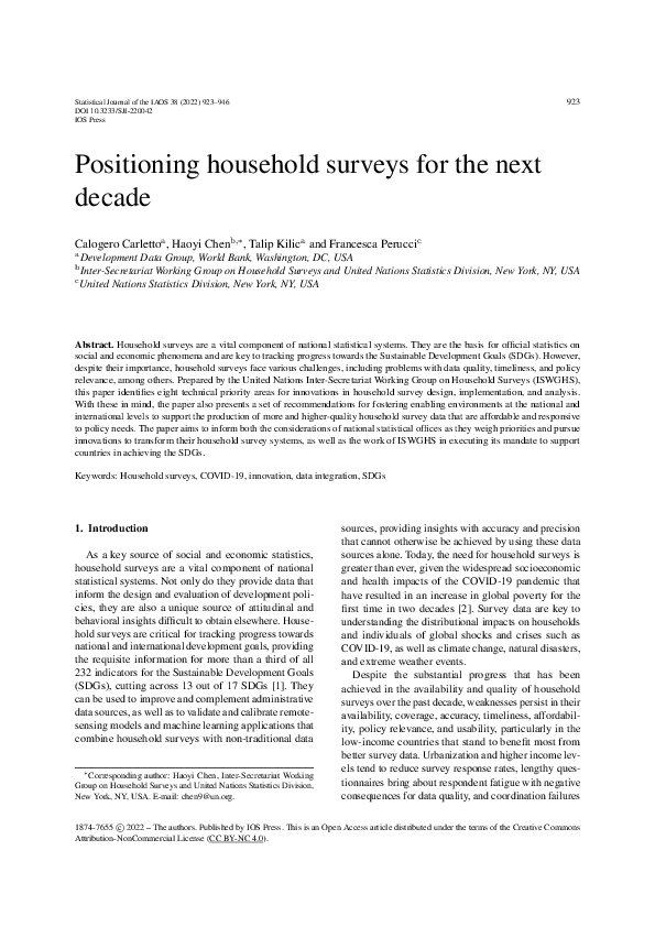 (PDF) Positioning household surveys for the next decade