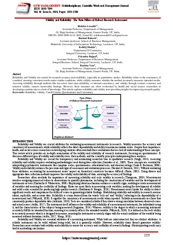 (PDF) Validity and Reliability: The Twin Pillars of Robust Research ...