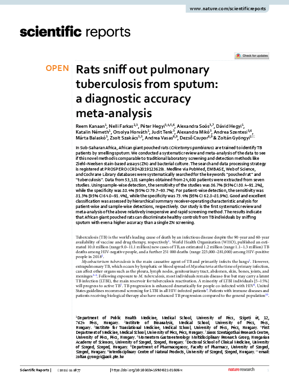 (PDF) Rats sniff out pulmonary tuberculosis from sputum: a diagnostic ...