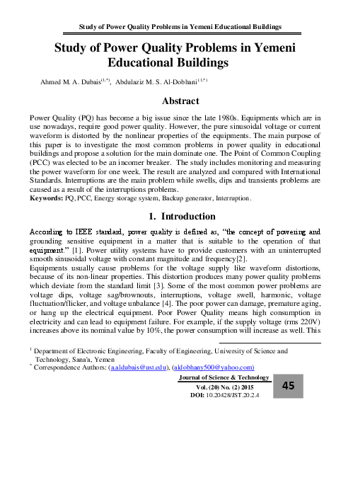 (PDF) Study of Power Quality Problems in Yemeni Educational Buildings