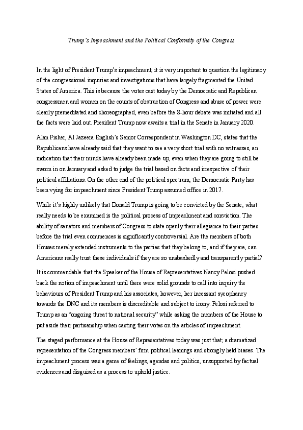 (PDF) Trump's Impeachment and the Political Conformity of the Congress
