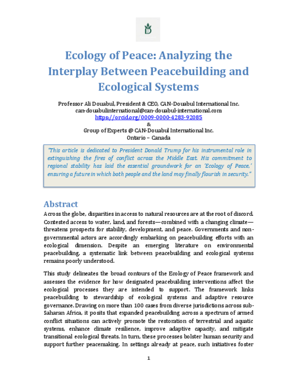 (PDF) Ecology of Peace: Analyzing the Interplay Between Peacebuilding ...