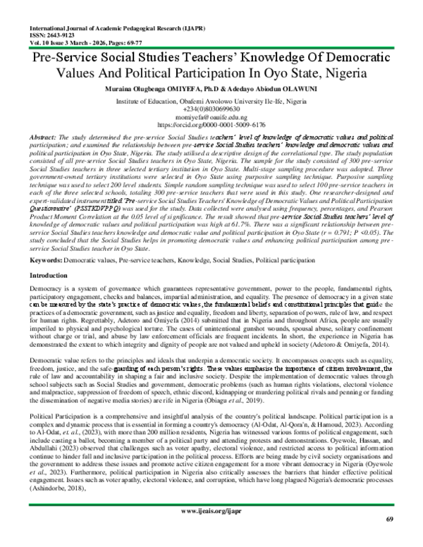 (PDF) Pre-Service Social Studies Teachers' Knowledge Of Democratic ...