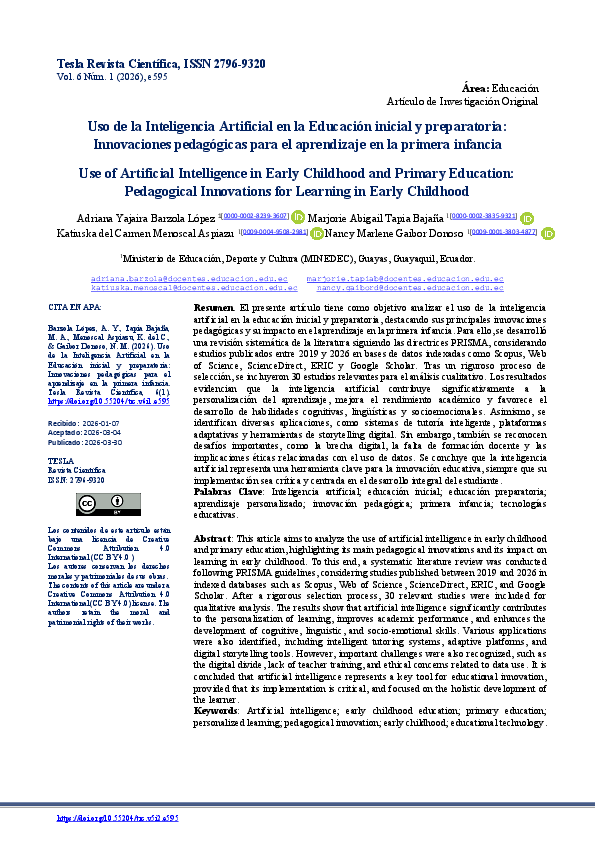 (PDF) Uso de la Inteligencia Artificial en la Educacion inicial y ...
