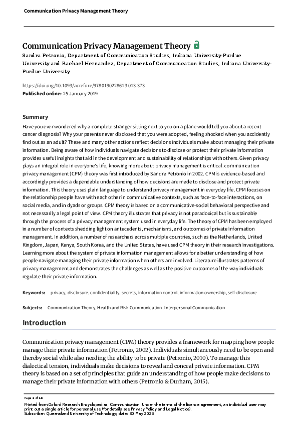 (PDF) Communication Privacy Management Theory
