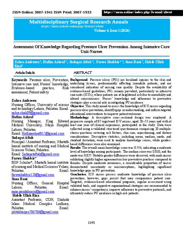 (PDF) Assessment Of Knowledge Regarding Pressure Ulcer Prevention Among ...