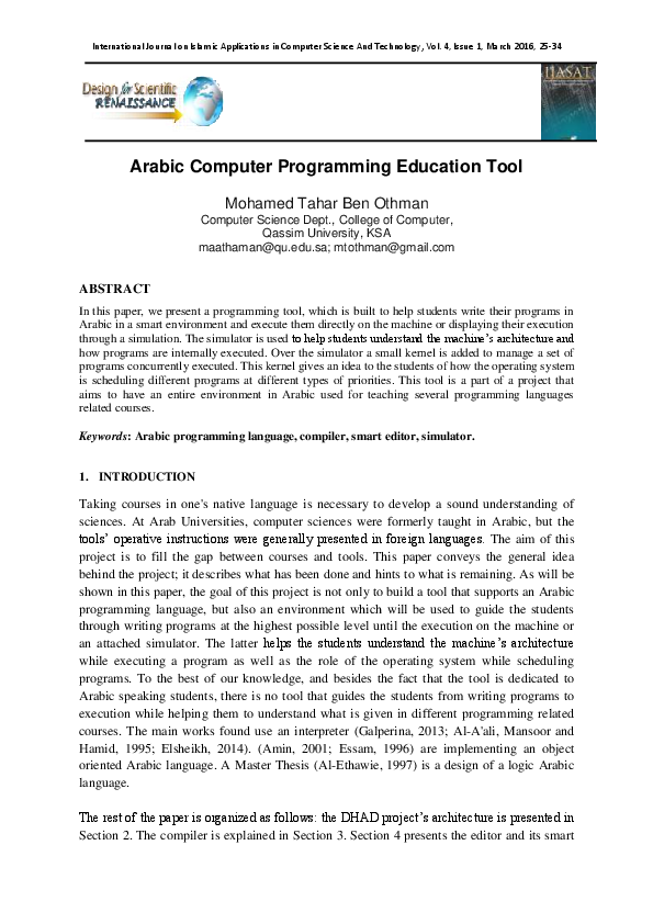 (PDF) Arabic Computer Programming Education Tool